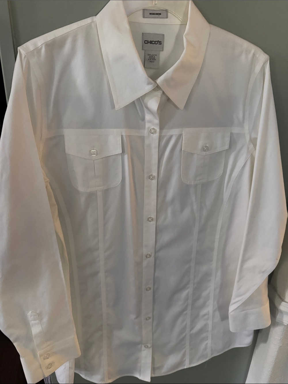 Chico's White Button-Front Dress Shirt with Chest Pockets